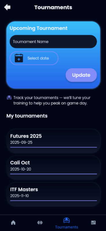 Tournament mode screen